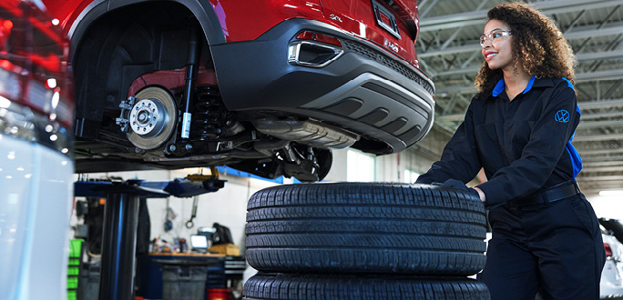 Tire Stack with a VW Technician